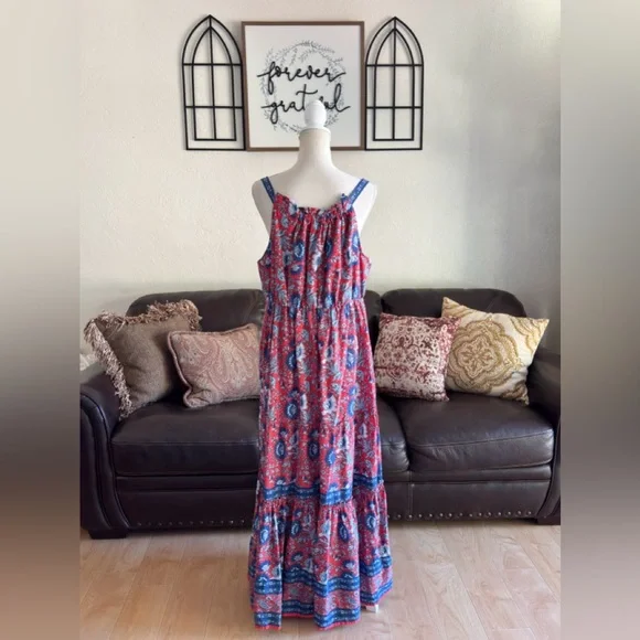 Natural Life Isabella Maxi Dress In Red Blue Floral Size XL Boho - Picture 7 of 15